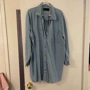 Long Sleeve Denim Jean Dress with Belt